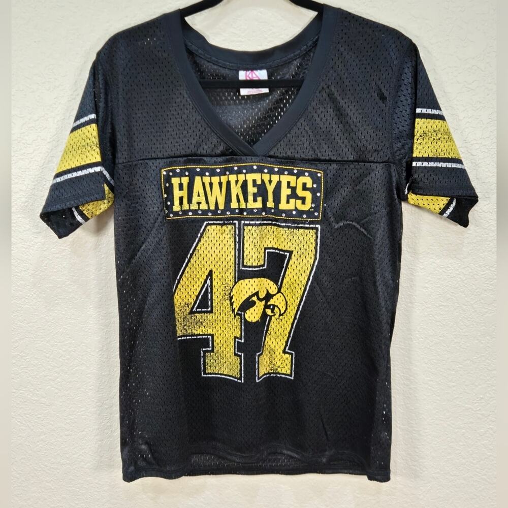 Knights Apparel Iowa Hawkeyes Black Athletic Mesh Top With Rhinestones Medium